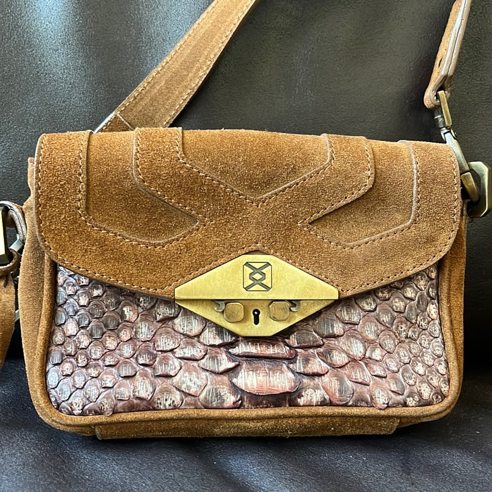 Katherine Fleming Genuine Suede and Snakeskin Adjustable Bag